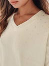 Damski sweter z dekoltem V VERALIA ecru Dstreet MY2517