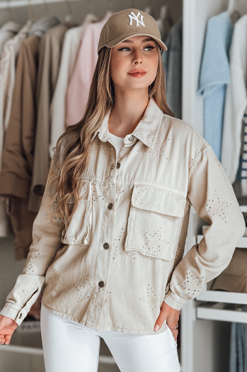 Kurtka damska przejściowa one size w gwiazki STRASHINE cappuccino Dstreet TY4846