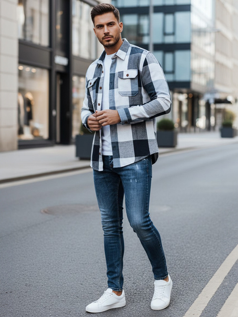 Koszula męska flanelowa w kratę niebieska Dstreet DX2676