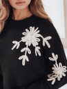 Damski sweter z aplikacją kwiatów GIRLHERBAL czarny Dstreet MY2545
