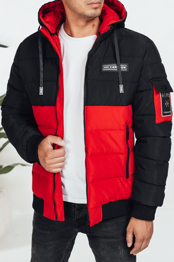 Kurtka męska zimowa z kapturem czarno-czerwona Dstreet TX5052