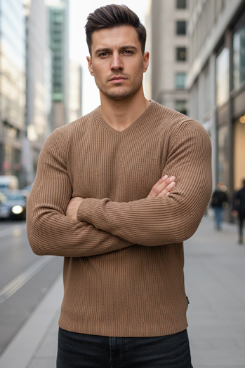 Sweter męski brązowy WX2306z