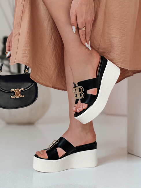 Klapki damskie na platformie PLATSIMA czarne Dstreet ZY0757