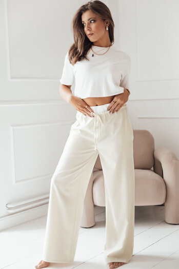 Spodnie damskie wide leg THAMI ecru Dstreet UY1848