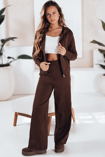 Komplet damski dzianinowy z kapturem brązowy Dstreet AY1153