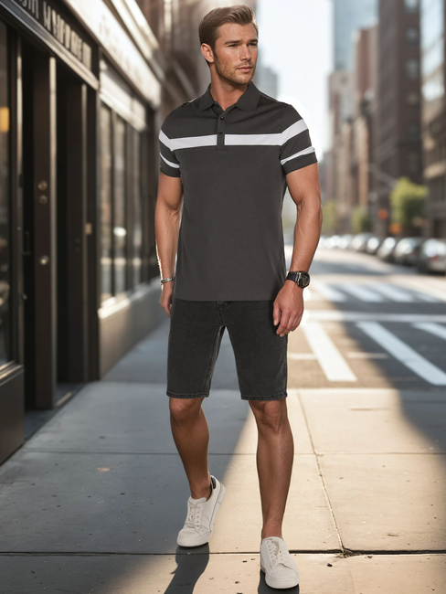 Koszulka męska polo z paskami ciemnoszara Dstreet PX0630