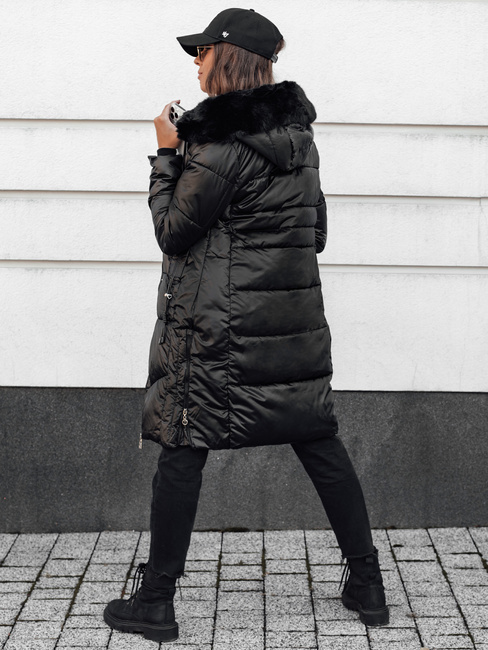 Kurtka zimowa damska pikowana z kapturem czarna ULTRAWAY Dstreet TY4628