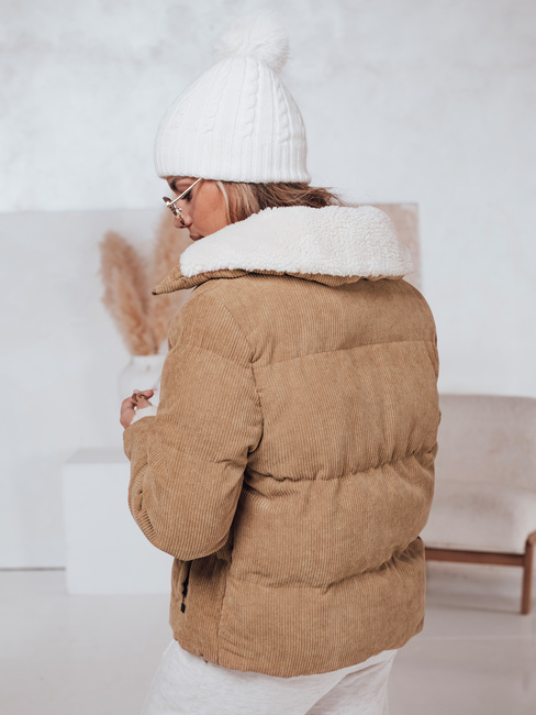 Kurtka damska zimowa sztruksowa TRENDYGLAM ciemnobeżowa Dstreet TY4359