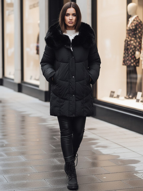 Kurtka damska zimowa MORISIO długa pikowana z kapturem czarna Dstreet TY4702z
