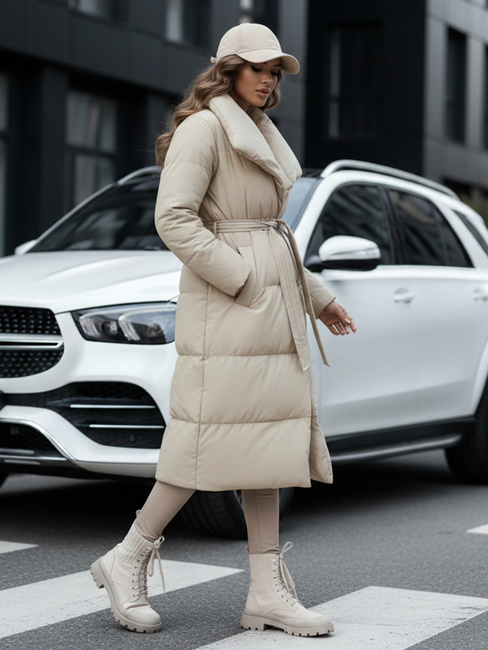 Płaszcz zimowy damski długi pikowany FAVI beżowy Dstreet TY4572