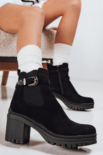 Botki damskie zamszowe na obcasie czarne Dstreet ZY1215