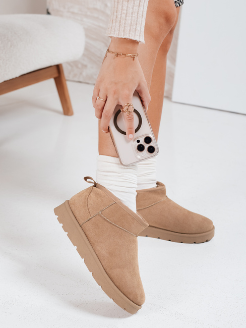 Śniegowce damskie na platformie beżowe Dstreet ZY1075