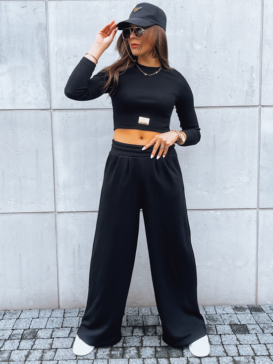 Komplet damski spodnie wide leg i crop top ASTRAL ALLURE czarny Dstreet AY0920