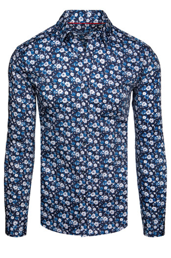 Koszula męska we wzory z długim rękawem granatowa Dstreet DX2671