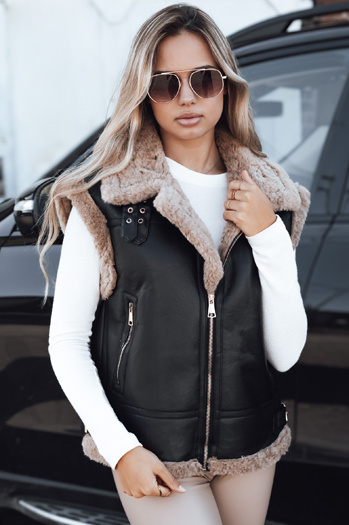 Kamizelka damska skórzana z kożuchem czarna Dstreet TY5251