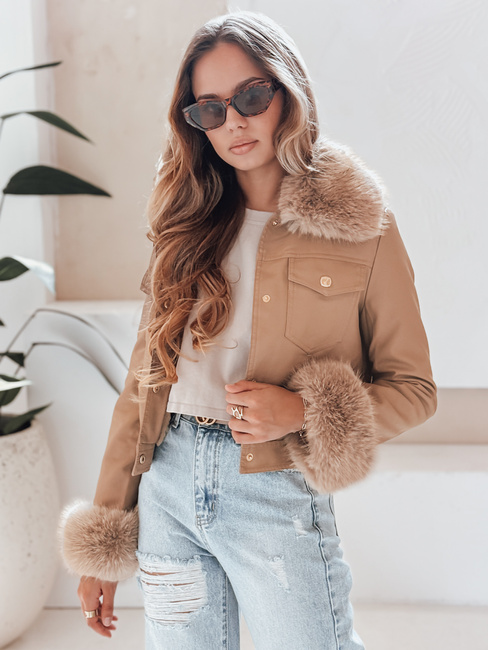 Kurtka skórzana damska z futerkiem kamelowa Dstreet TY5139