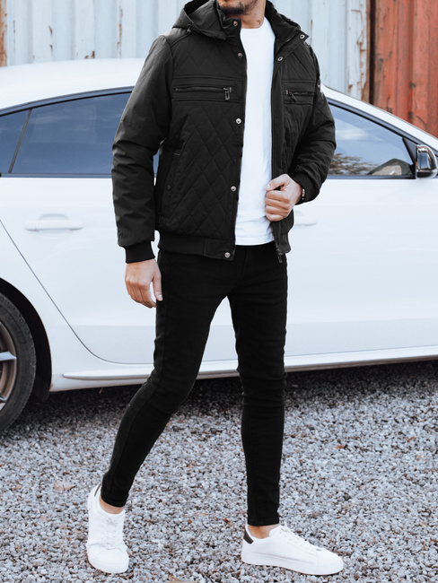 Kurtka męska przejściowa pikowana z kapturem czarna Dstreet TX5037