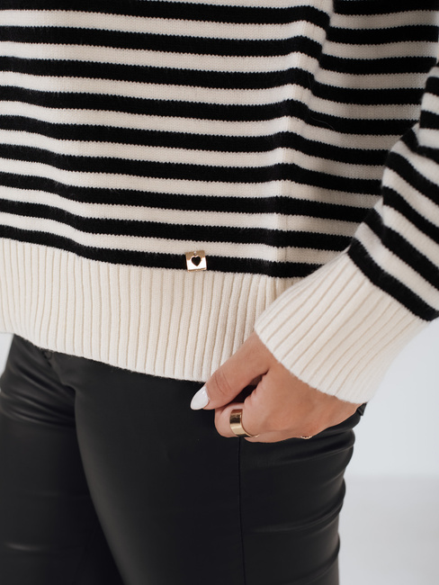 Damski sweter w paski ELVARA beżowy Dstreet MY2523