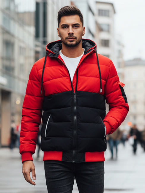 Kurtka męska zimowa z kapturem czarno-czerwona Dstreet TX5100