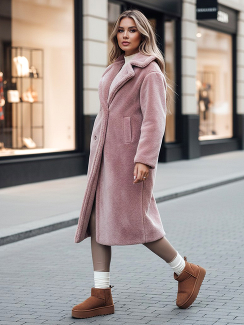 Płaszcz damski zimowy LUXERII długi futerkowy różowy Dstreet TY4689z
