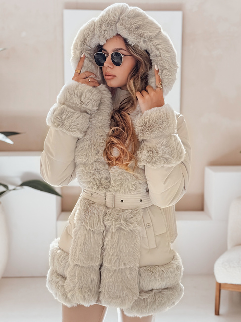 Kurtka damska zimowa CITYGLANCE z futerkiem jasnobeżowa Dstreet TY5047