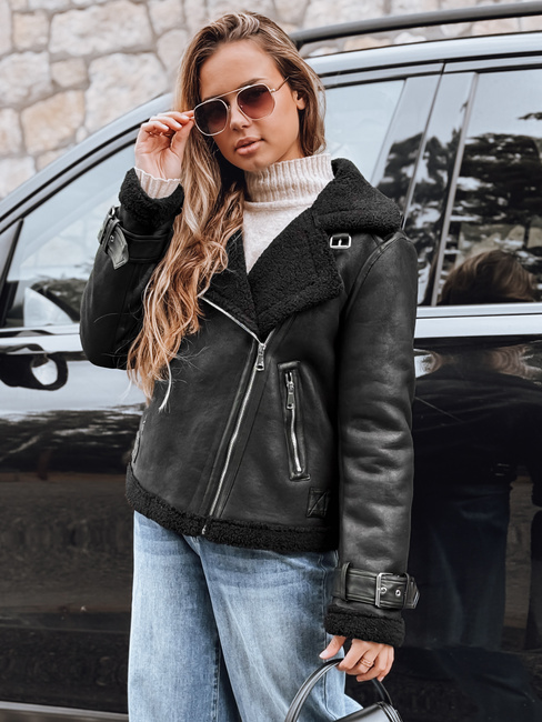 Kurtka ramoneska damska z kożuchem czarna Dstreet TY5239