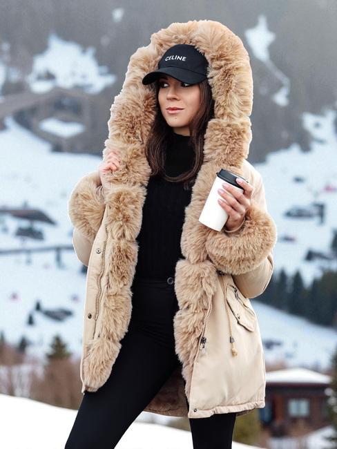 Kurtka damska zimowa parka z futerkiem CHARMFUR beżowa Dstreet TY4770