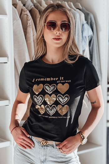 T-shirt damski w serca LOVETIK czarny Dstreet RY2734