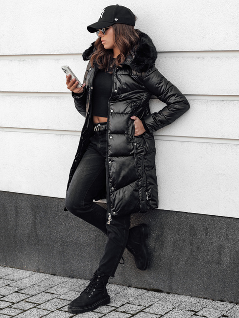 Kurtka zimowa damska pikowana z kapturem czarna ULTRAWAY Dstreet TY4628