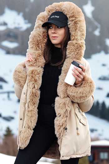 Kurtka damska zimowa parka z futerkiem CHARMFUR beżowa Dstreet TY4770