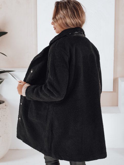 Płaszcz damski teddy futrzany czarny Dstreet NY0756