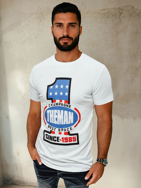 T-shirt męski z nadrukiem biały Dstreet RX4406