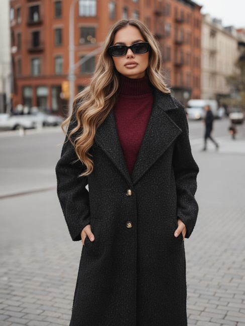 Długi płaszcz damski typu baranek czarny Dstreet NY0754z