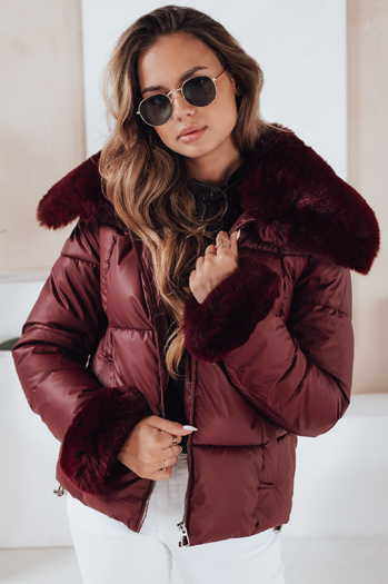 Kurtka damska pikowana krótka z futerkiem burgundowa Dstreet TY5071