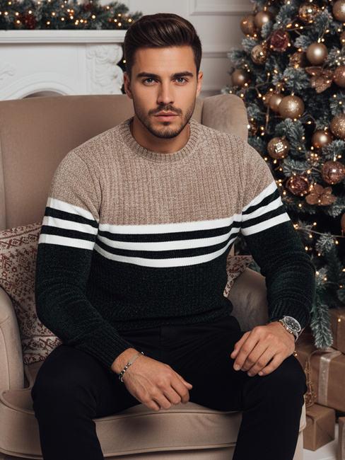 Sweter męski w paski zielony Dstreet WX2231z