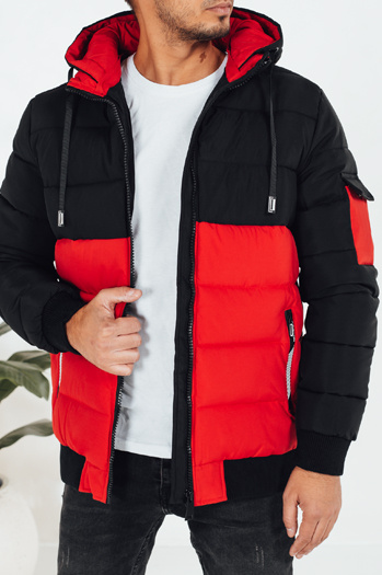 Kurtka męska zimowa z kapturem czerwono-czarna Dstreet TX5099