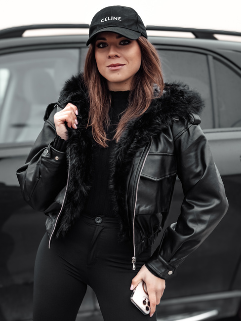 Kurtka skórzana damska z futerkiem SOFTREBEL czarna Dstreet TY4762