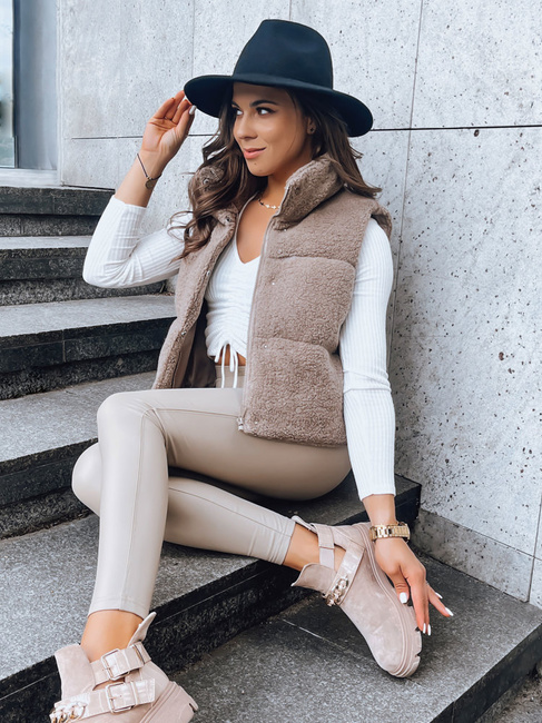 Kamizelka damska z kożuszkiem BEEWARM kamelowa Dstreet TY3800