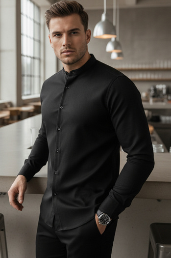 Koszula męska SLIM FIT casualowa czarna ze stójką Dstreet DX2597