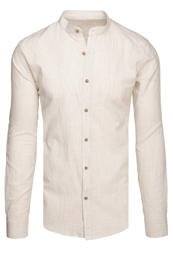 Koszula męska ze stójką z długim rękawem jasnobeżowa Dstreet DX2658