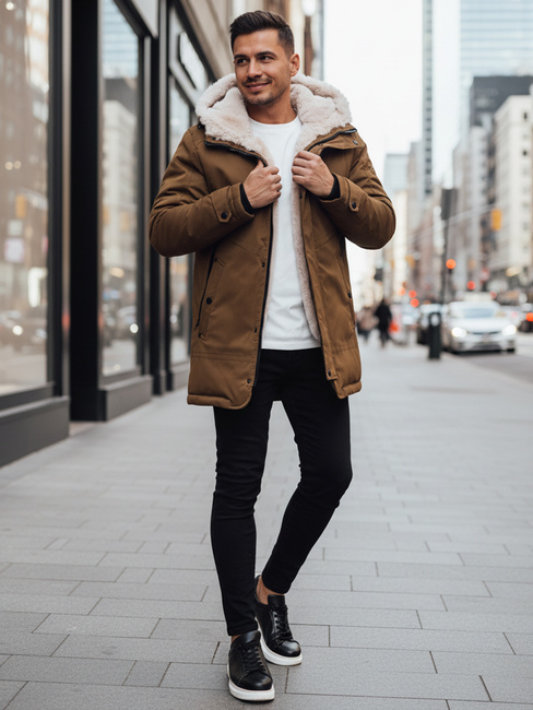 Kurtka zimowa męska parka z kapturem ciemnobeżowa Dstreet TX4964z