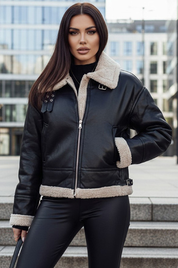 Kurtka skórzana damska z kożuchem SHEREB czarna Dstreet TY4756z