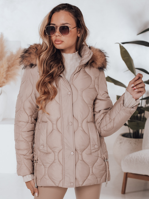Kurtka zimowa damska LUMORE pikowana z kapturem beżowa Dstreet TY5011