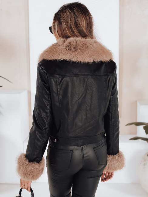 Kurtka skórzana damska ramoneska z futerkiem czarna Dstreet TY5206