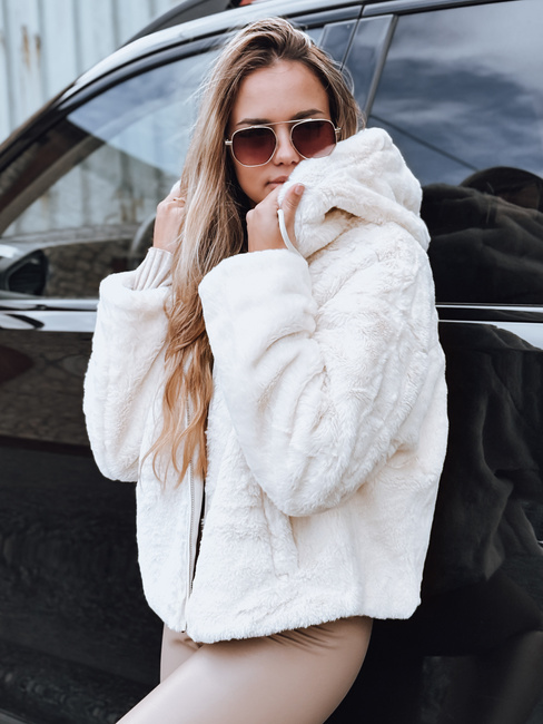 Kurtka damska futrzana z kapturem jasnobeżowa Dstreet TY5272