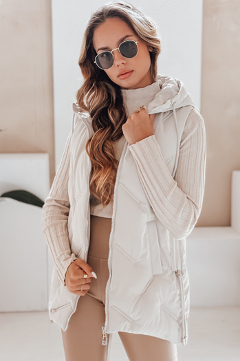 Kamizelka damska pikowana z kapturem biała Dstreet TY5108