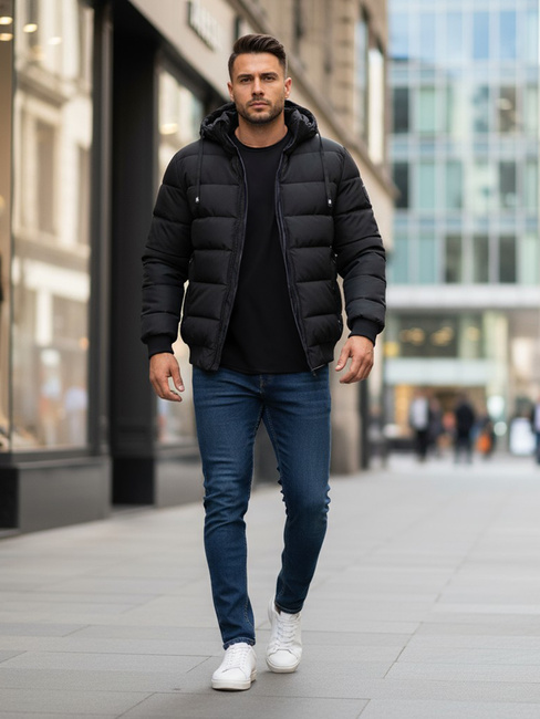 Kurtka męska zimowa pikowan z kapturem czarna Dstreet TX5094