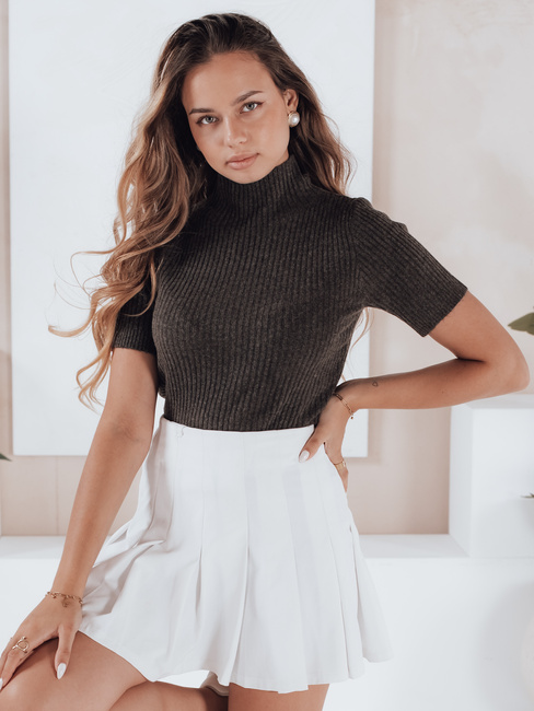 Damski sweter prążkowany z krótkim rękawem GIRLGLORY brązowy Dstreet MY2554