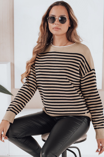 Damski sweter w paski ELVARA kamelowy Dstreet MY2525
