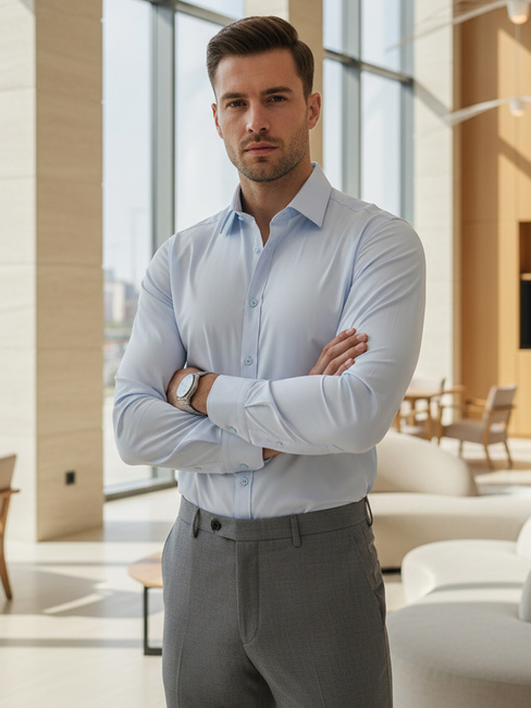 Koszula męska REGULAR FIT elegancka gładka błękitna Dstreet DX2687